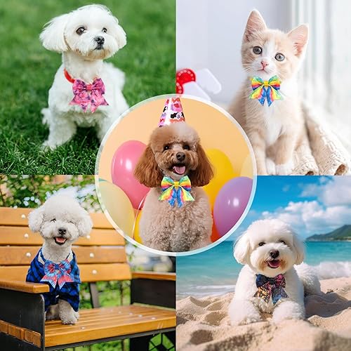 Miniatura 4 de Wesiti 80 lazos para perros pequeños, patrones surtidos, corbatín para mascotas, collar de corbatín para gato, lazo para cachorros pequeños y