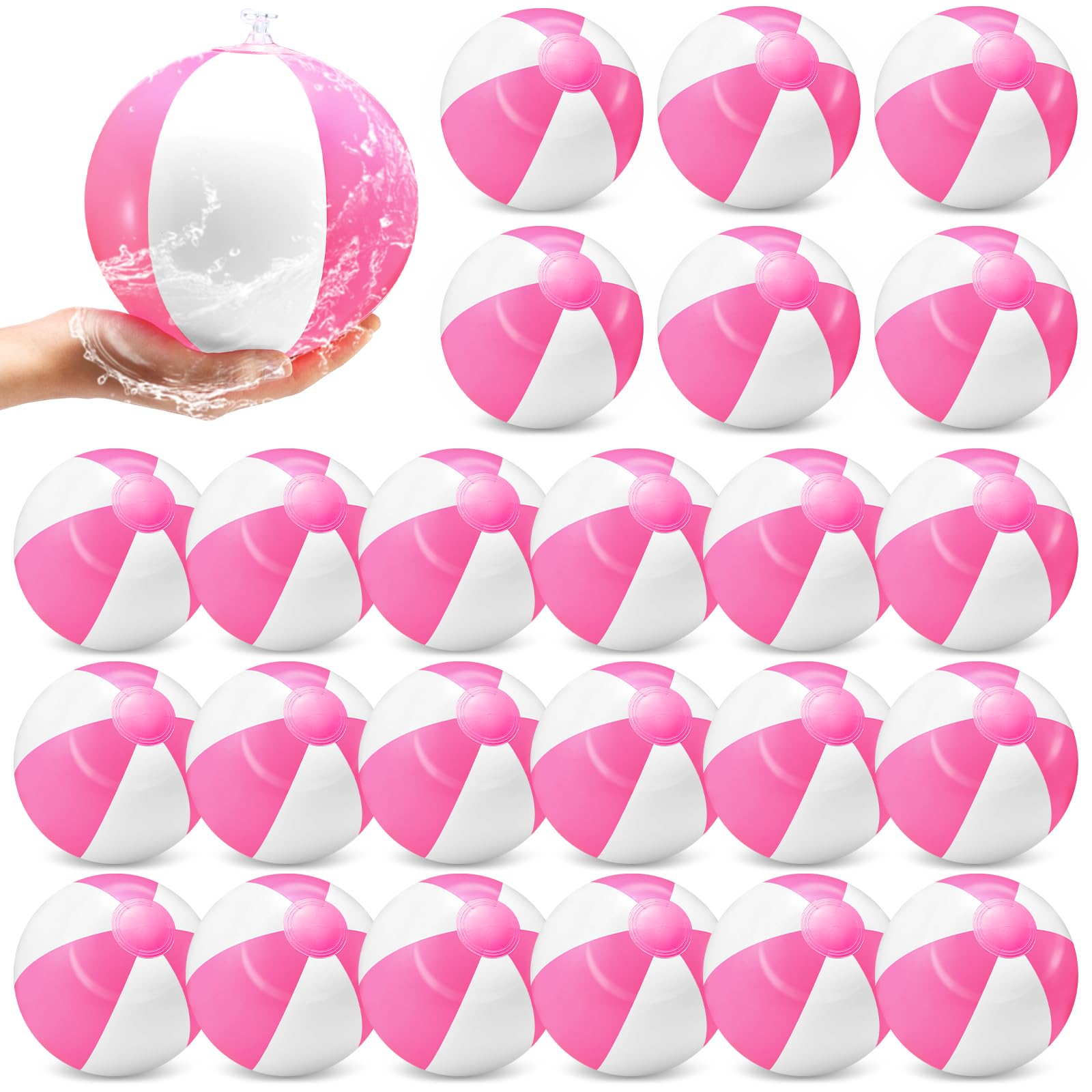 24 Pieces Pink and White Inflatable Beach Ball Round Pool PVC Balls Bulk Pool Party Favors Blow up Summer Game for Swimming Hawaiian Tropical Theme Party Supplies(8 Inch)