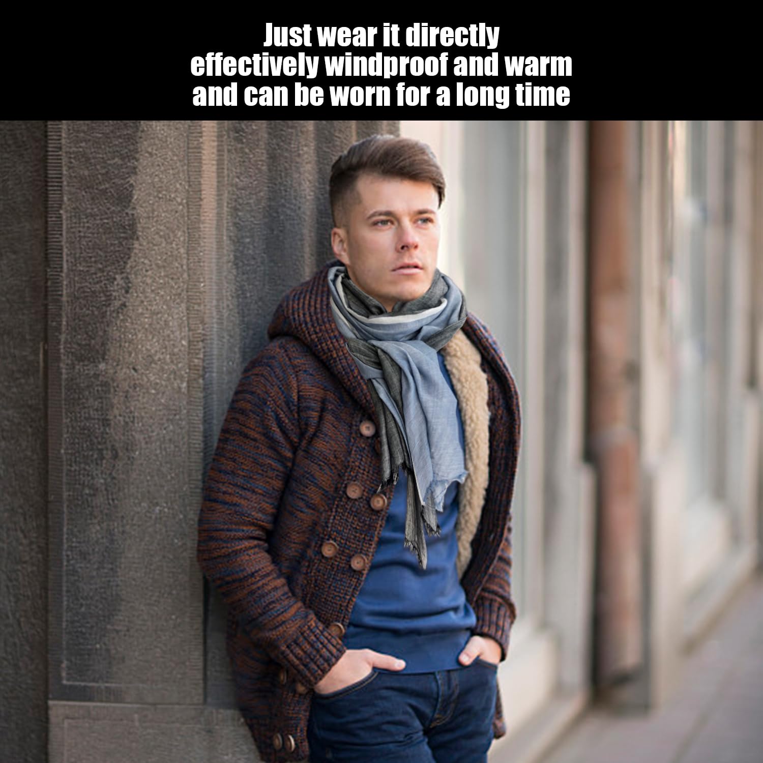 Szalik bawełniany i lniany 1 sztuka, miękki szalik, męski szalik, długi szalik, ciepły szalik, akcesoria odzieżowe, czarny, tybetański niebieski, M