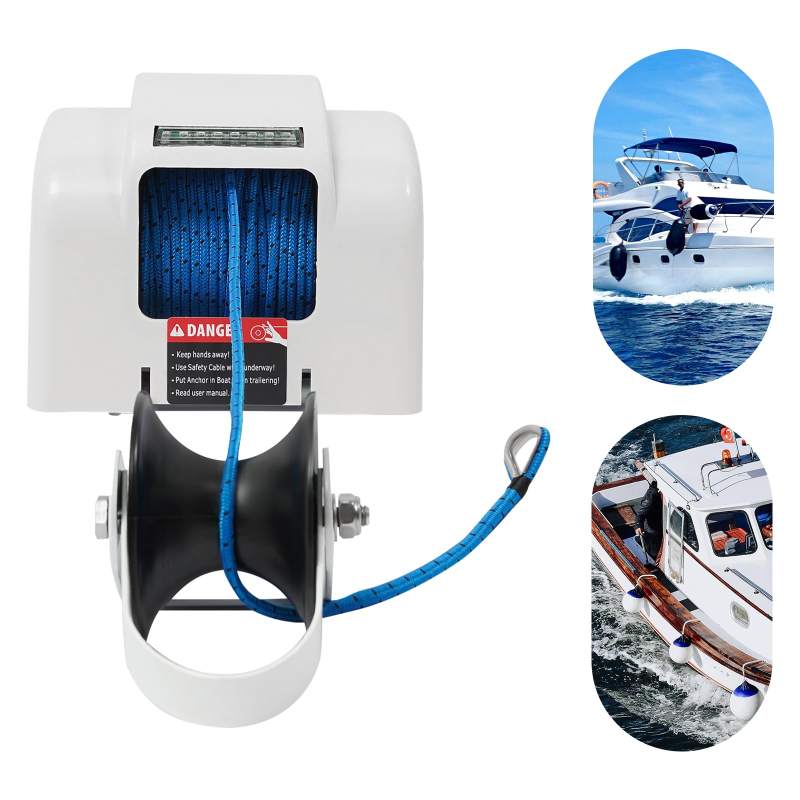 BANLICALI Electric Boat Trailer Winch, 45 LBS Electric Boat Anchor with Remote Control and 30.5m Anchor Rope, Electric Anchor Winch Windlass Anchor System for 24FT Boat White 70ft/min (45LBS)