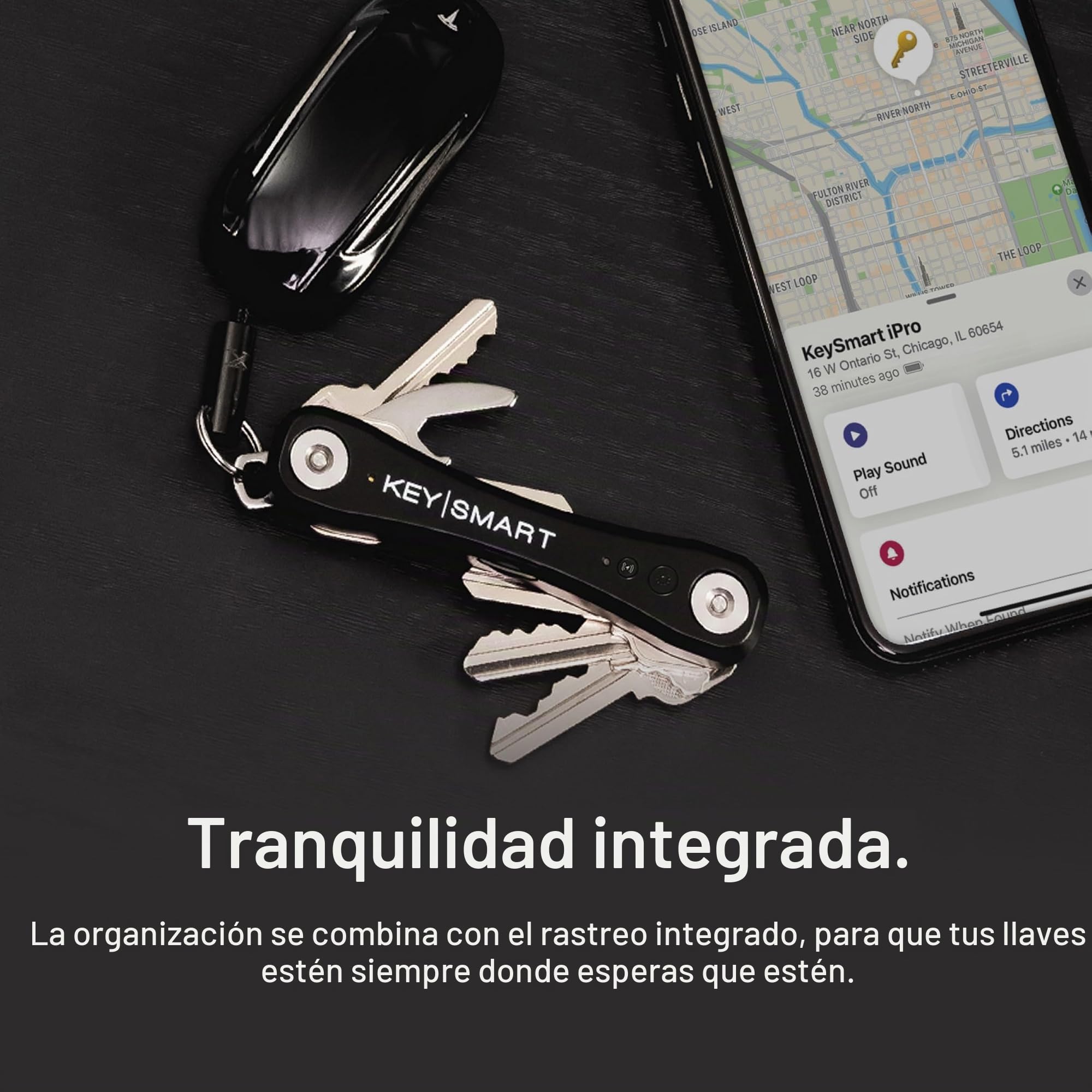 KeySmart iPro - Localizador de llaves con sonido, llavero compatible con Apple Find My App, organizador de llaves, rastreador compacto sin desorden, regalos tecnológicos para hombres (hasta 14 llaves