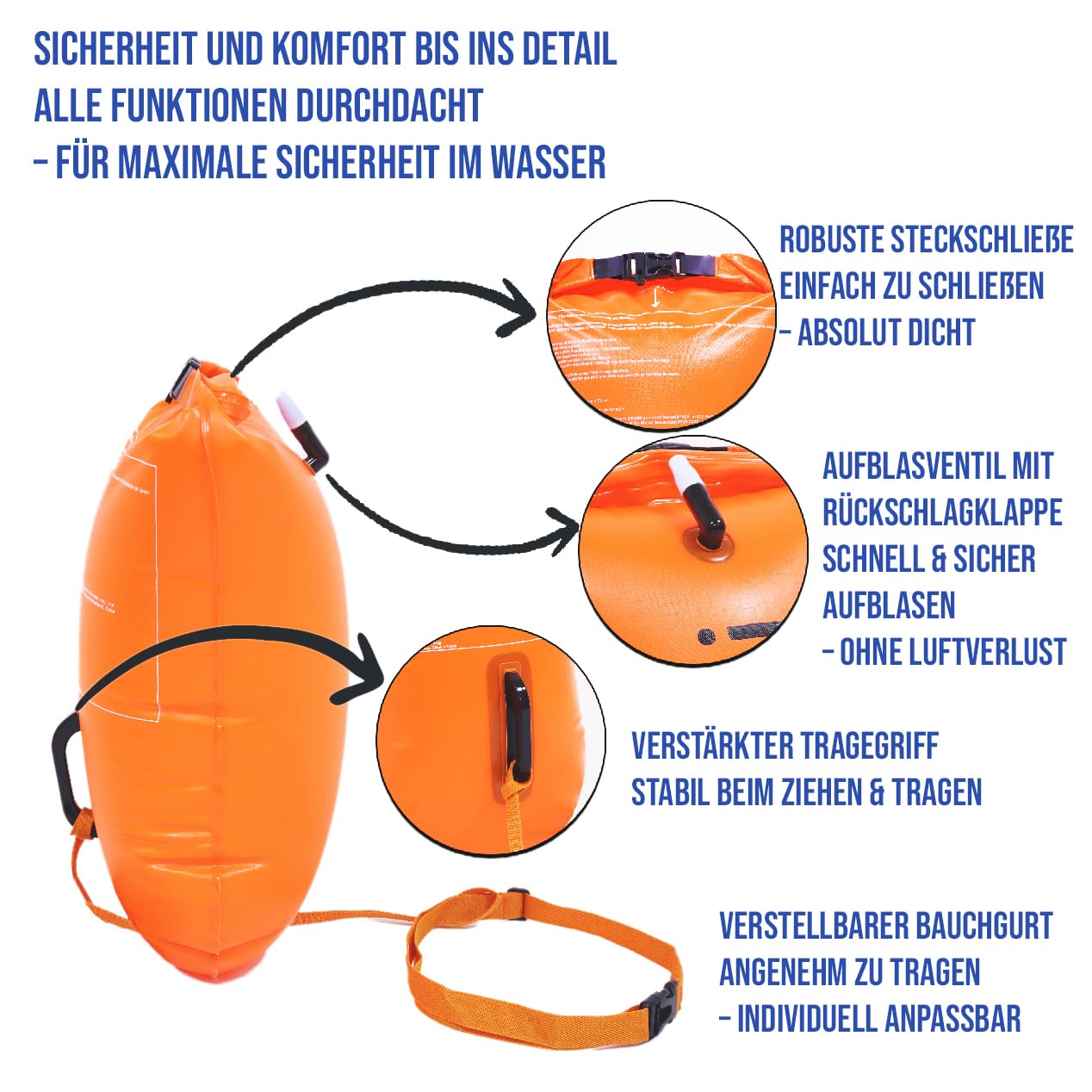 molti Bouée de natation gonflable 2 en 1 et sac sec -> 28 l pour adultes Baywatch Bouée Orange Sécurité pour la natation Open Water et Triathlon