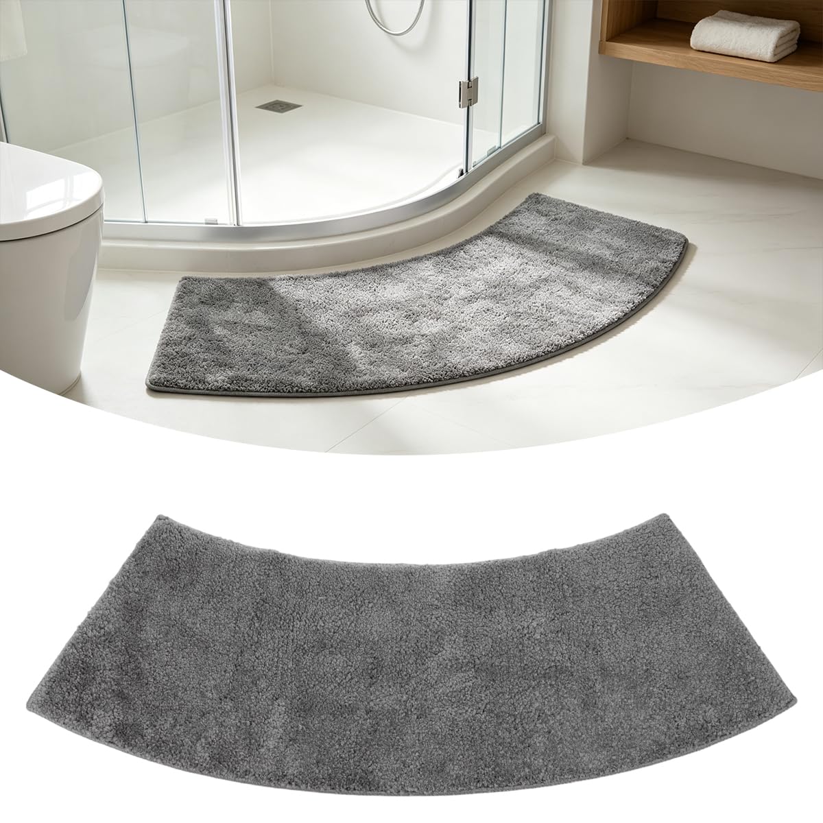Yecuelo Fan-Shaped Curved Shower Bath Mat | Ultra Microfiber Soft Non Slip Curved Bath Mat | Super Soft Absorbent Washable Bathroom Rug for Quadrant Shower Cubicle Bathtub(Grey)