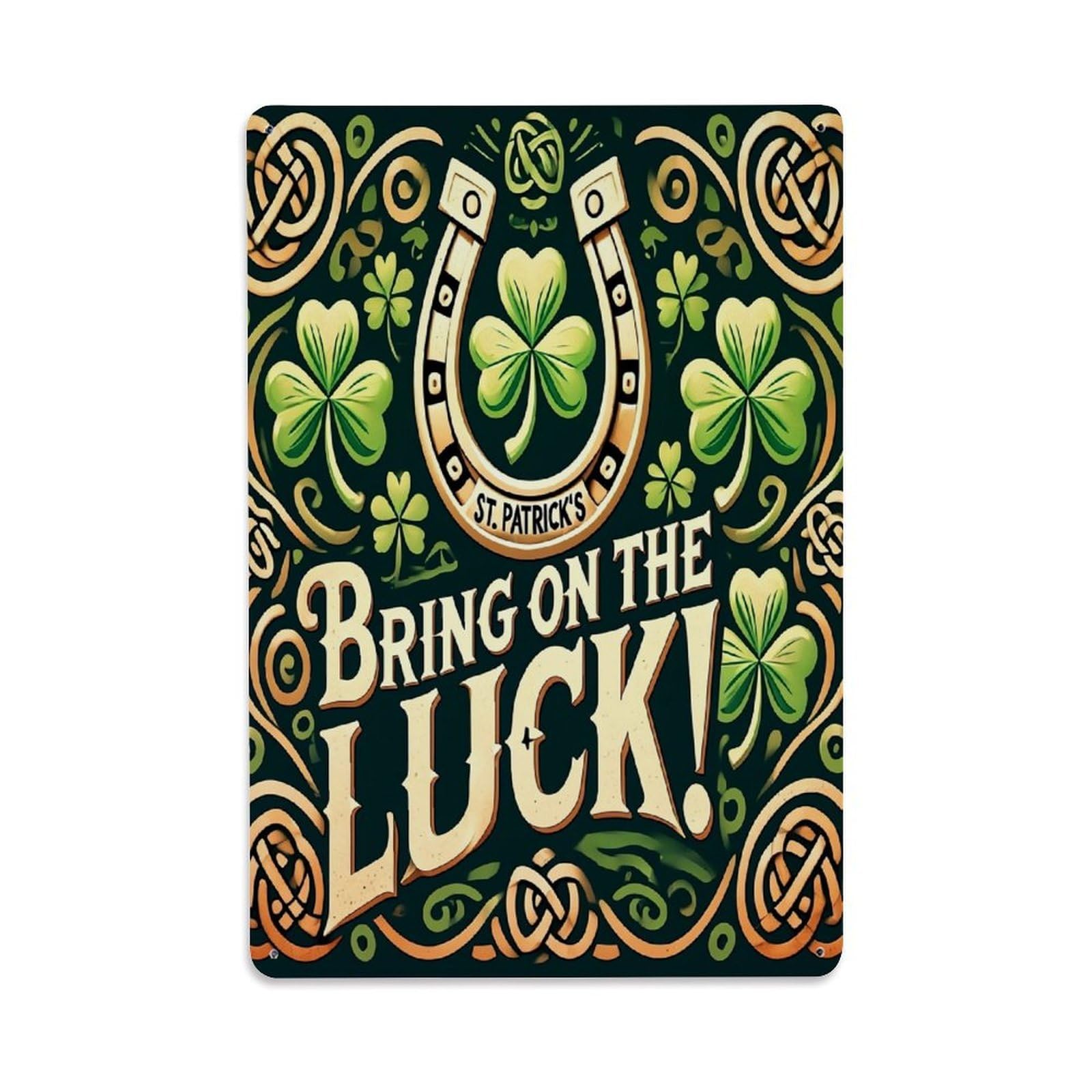 Jdyaojiesheng Vintage Horseshoe Clover Celtic Knots Luck Tin Sign Retro Metal Wall Decor Metal Poster, Home Bar Garage Farmhouse Cafe Wall Art Decoration 8X12inches