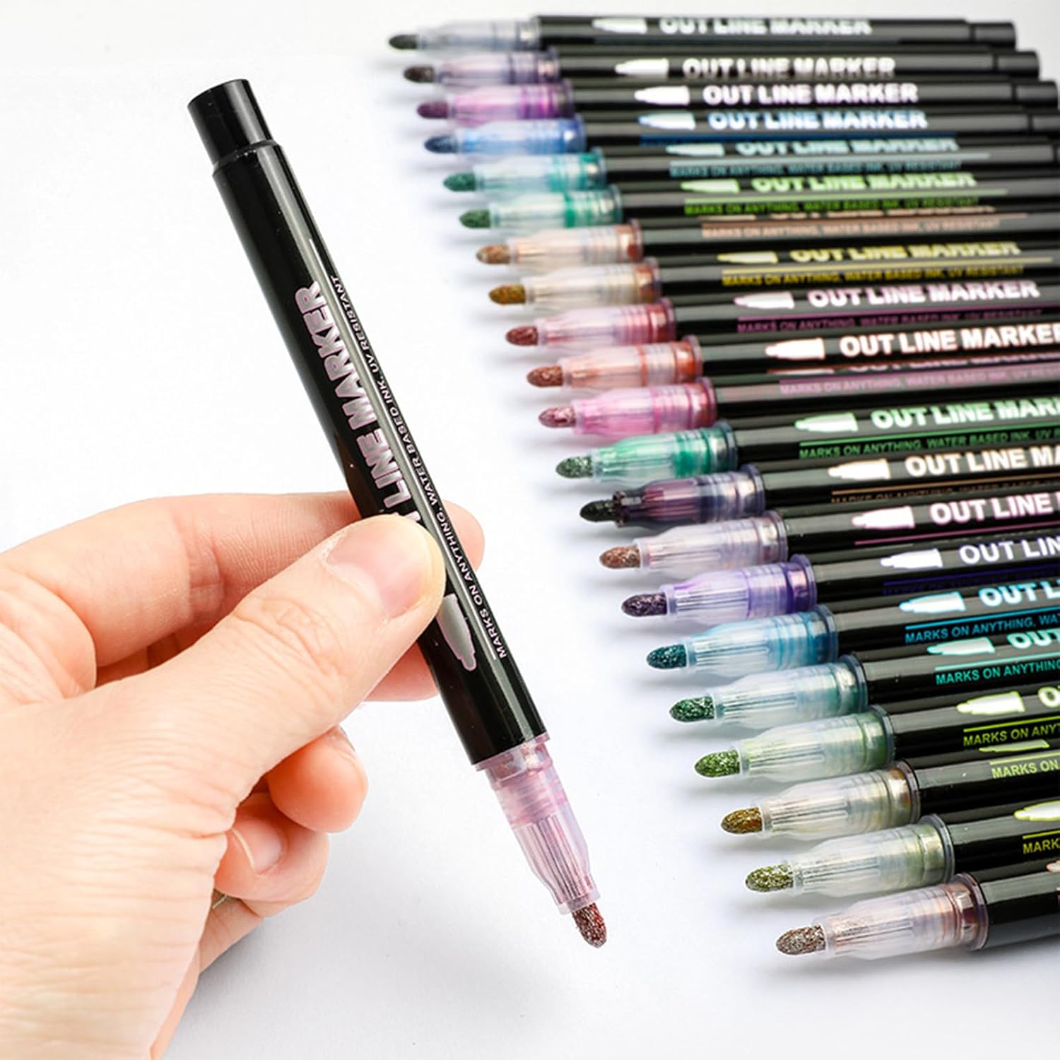 Dreamy Sparkle Dual-Line Contour Pen, 2026 Upgraded DIY Self Outline Metallic Markers, 8/12/24/36/48/60colors with Outline Pens Metallic, Quick-Dry Ink for Drawing, Coloring & DIY Crafts (48 Colors)