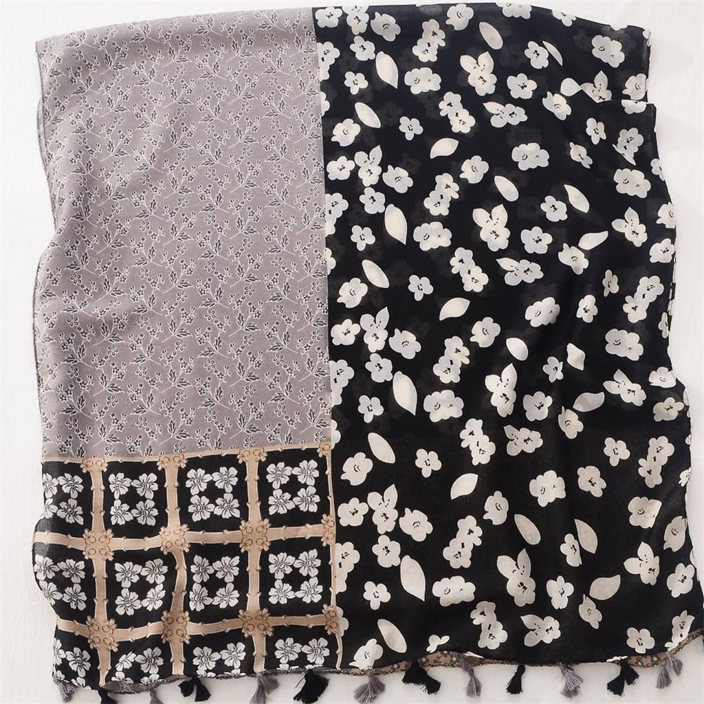 Bufanda Chal con Flecos Florales geométricos para Mujer, Bandana de Cachemira para la Cabeza (Talla única)