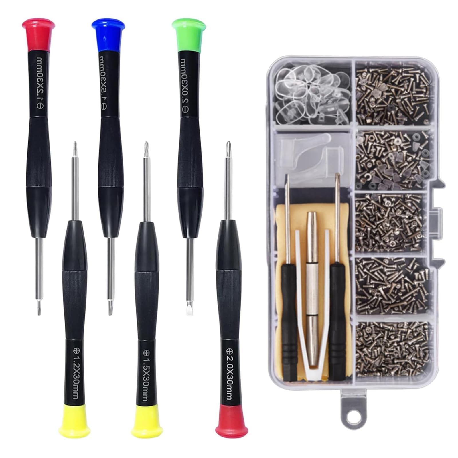 Glasses Repair Kit, 500Pcs Glasses Screws and 6 Screwdrivers, Eyeglass Repair Tool Kit with Nose Pads and Tweezers for Glasses, Sunglasses and Reading Glasses