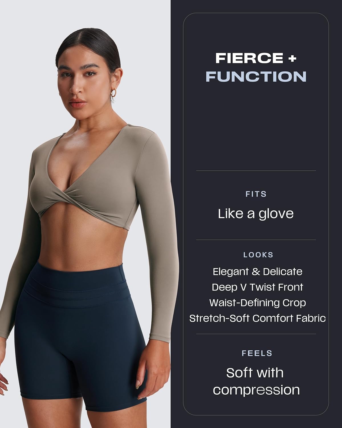 Aoxjox Long Sleeve Crop Tops for Women Metamorph Sienna Twist Deep V Workout Cropped T Shirt Top - Image 2
