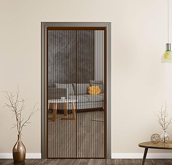 Classic Mosquito Net for Door Polyester Magnetic Curtain Auto Closing Insect Screen for All Door Types with Self Adhesive Hook Tape (200X100, Brown-Polyester)