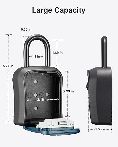 Miniatura 55 de Puroma Caja de cerradura de llave, caja de seguridad portátil de combinación para montar en la pared, caja de almacenamiento de llaves para llaves