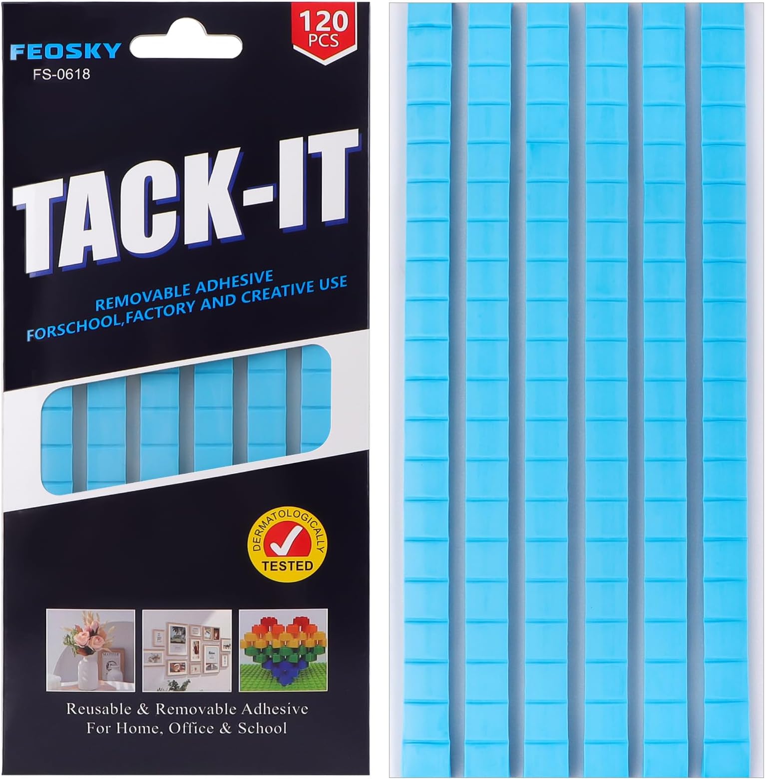 Feosky Adhesive Poster Sticky Tack Putty, Reusable and Removable Adhesive Putty, 120PCS, Mounting Putty for displaying Wall Paintings, Museum Art Photography, Picture, Crafts (Blue, Pack of 1)