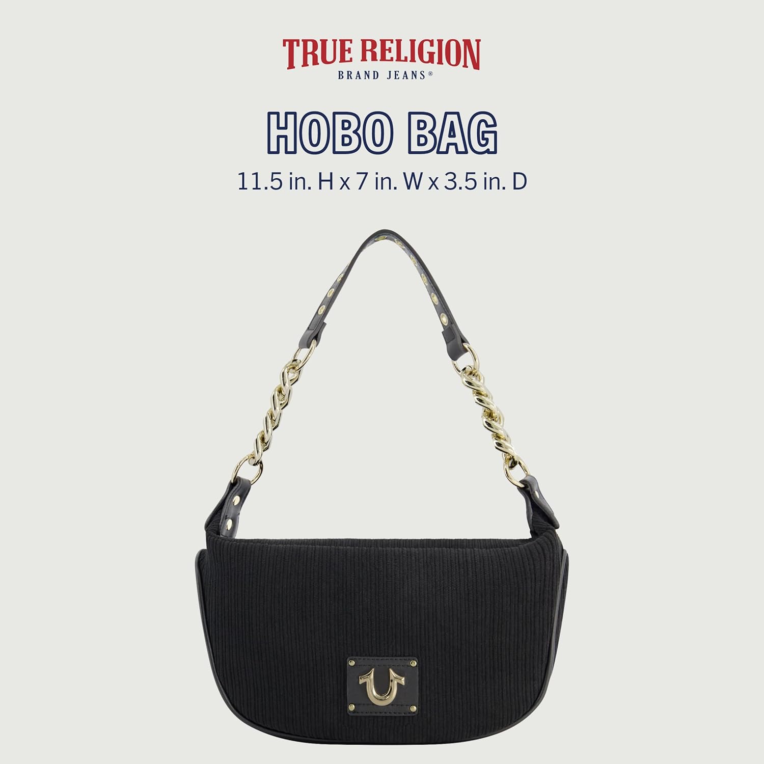 True Religion Women's Shoulder Bag Purse, Corduroy Hobo Handbag with Chain Strap - Image 2