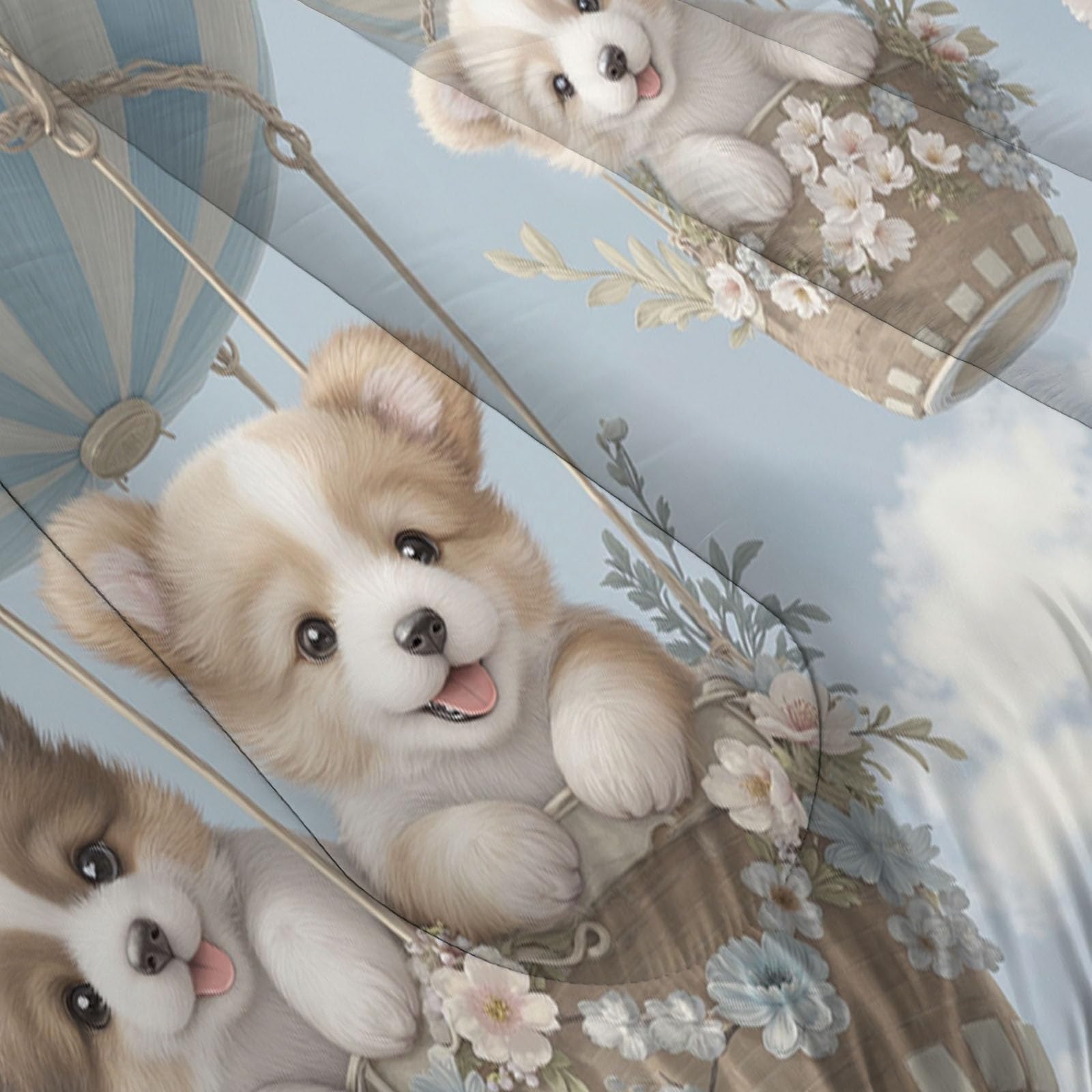 Trapunta Letto Singolo 4 Stagioni Piumone per Bambini, Mongolfiera Cane Leggero Fiori Carini Animali Set di Biancheria da Letto 140x200cm con 1 Federe,Piumino Lavabile In Lavatrice