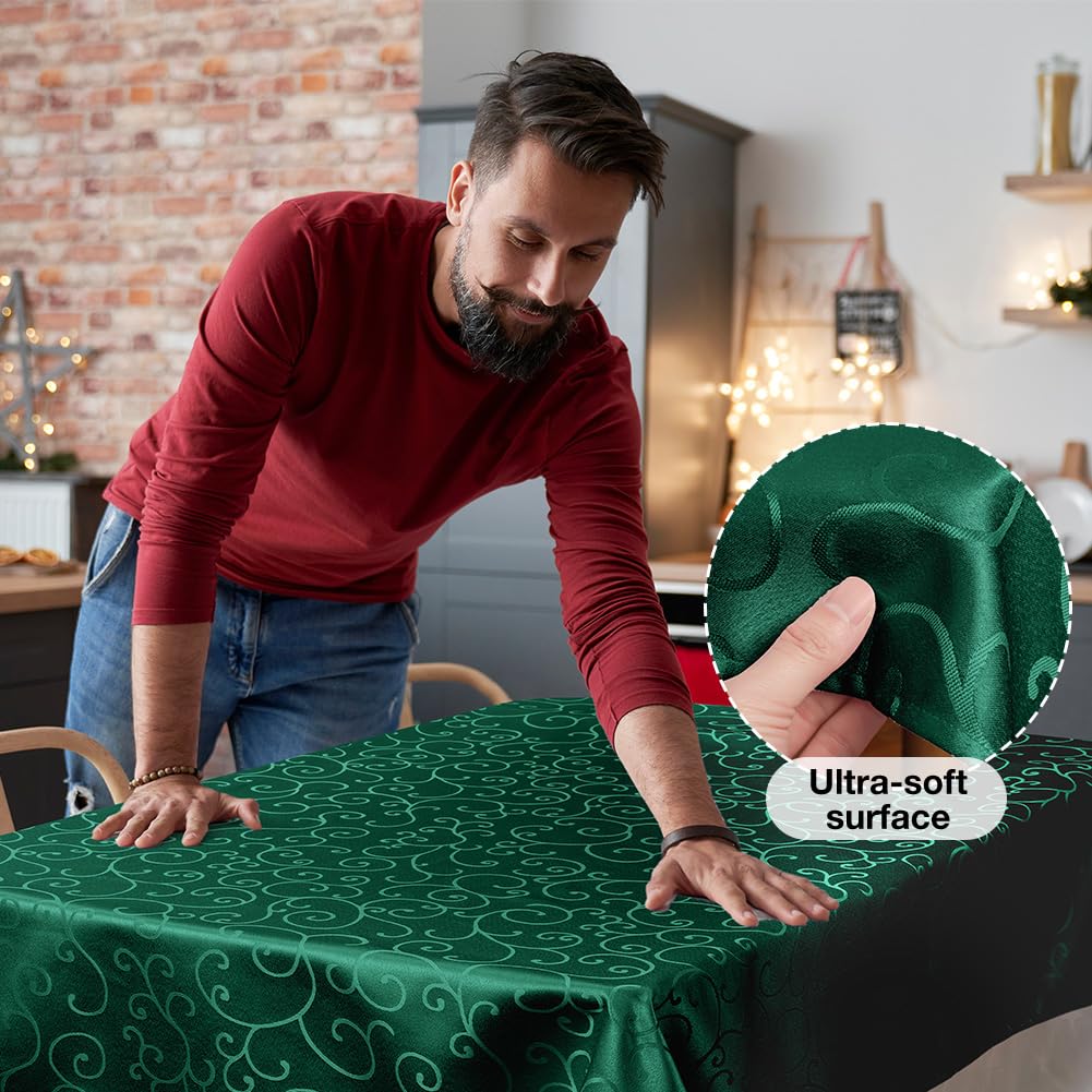 Manteles Mesa Rectangular, 130x220cm Verde Mantel Antimanchas, Mantel de Jacquard de Poliéster, Lavable en la Lavadora, Adecuado para la Decoración Interior de Cocinas y Restaurantes