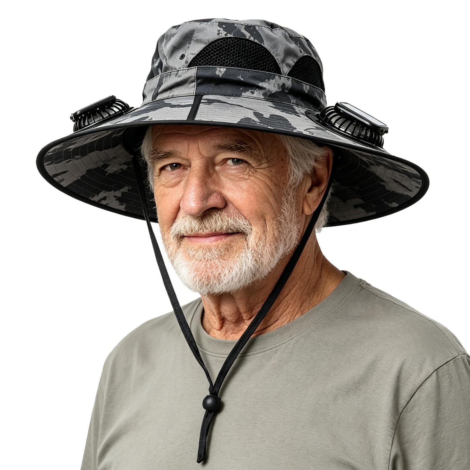 Sombrero de pescador con ventilación refrescante, gorro solar alimentado por energía solar, sombrero de ala ancha y flujo de aire, gorro de poliéster ligero, sombrero de sombra para exteriores con