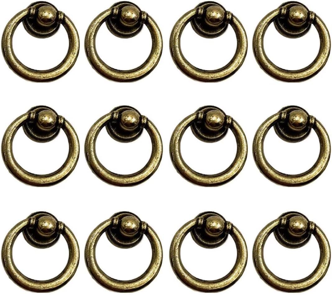 YDHSIKK Drawer Handles, Drawer Ring Pull Handles Multicolor 35-40mm Diameter Pack of 12(Retro Bronze,35mm Diameter)