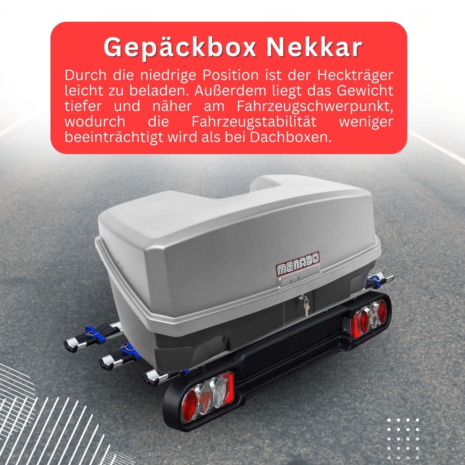 Race 3 Kupplungsträger Fahrradträger 3 Räder + Nekkar Gepäckbox 300 Liter Silber
