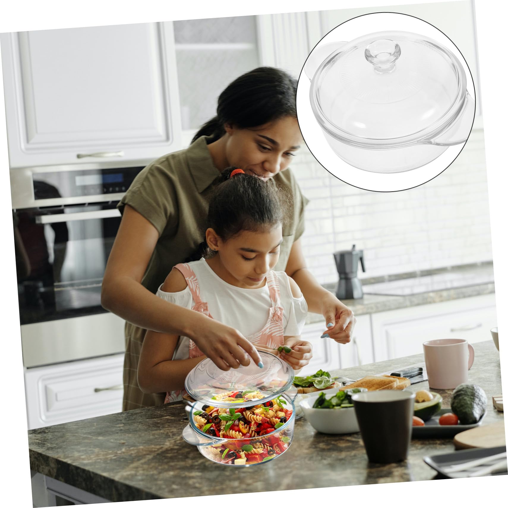 Cabilock Tazón de Vidrio Resistente al Calor con Tapa Transparente para Ensaladas y Frutas Cuenco Reutilizable para Fiestas y Cenas Familiares Diseño Moderno y Fácil Limpieza