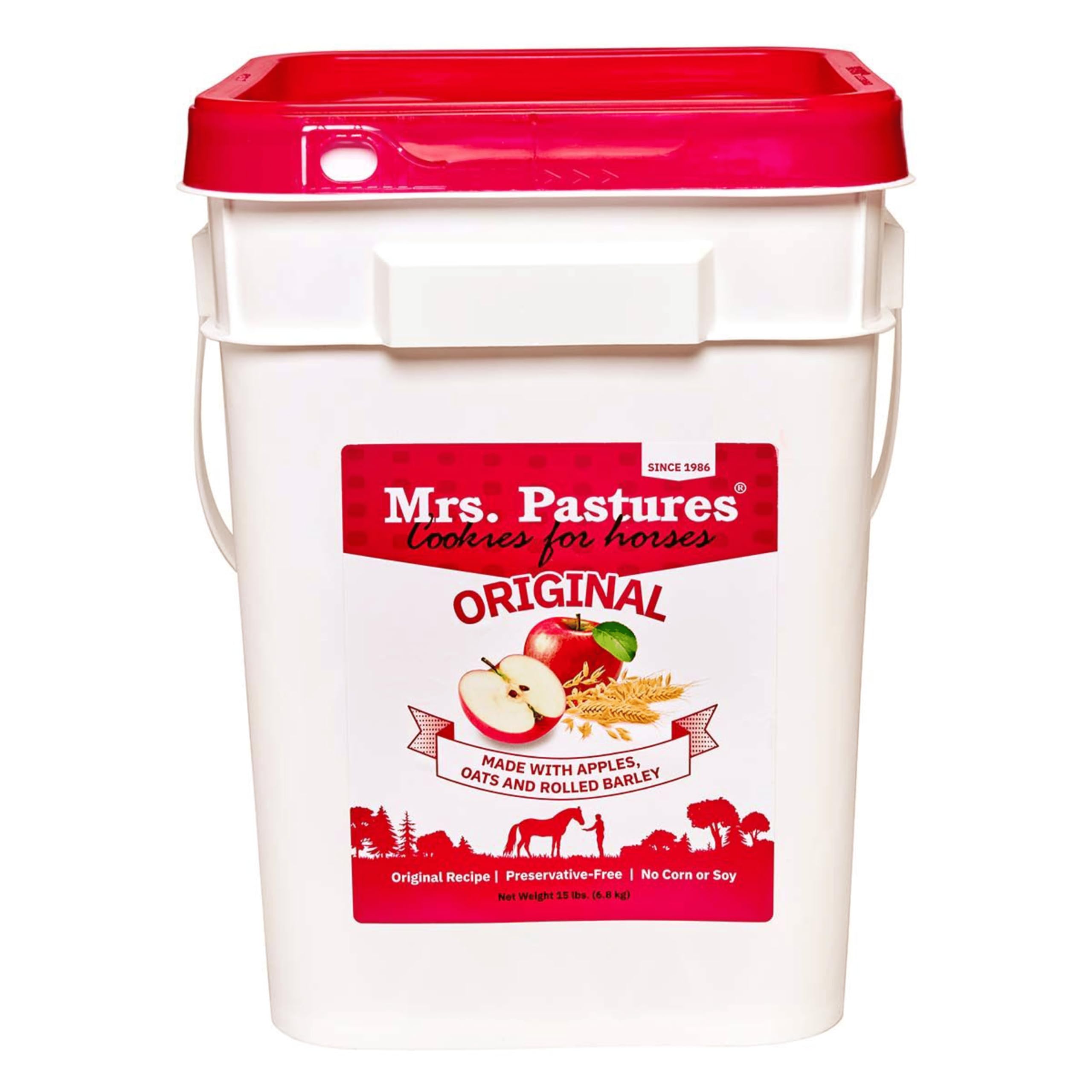 Mrs Pastures Cookies and Treats for Horses - Premium Horse Treats - Made with Apples, Oats, and Rolled Barley - Preservative Free - All Natural Ingredients - No Corn or Soy (15lb Bucket)