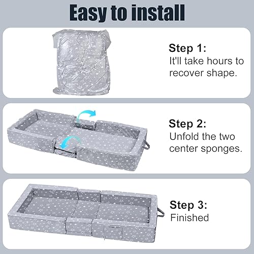 Miniatura 6 de REAWUL Cama de viaje plegable portátil para niños, cama de piso para niños, funda lavable para niños pequeños y niños, gris