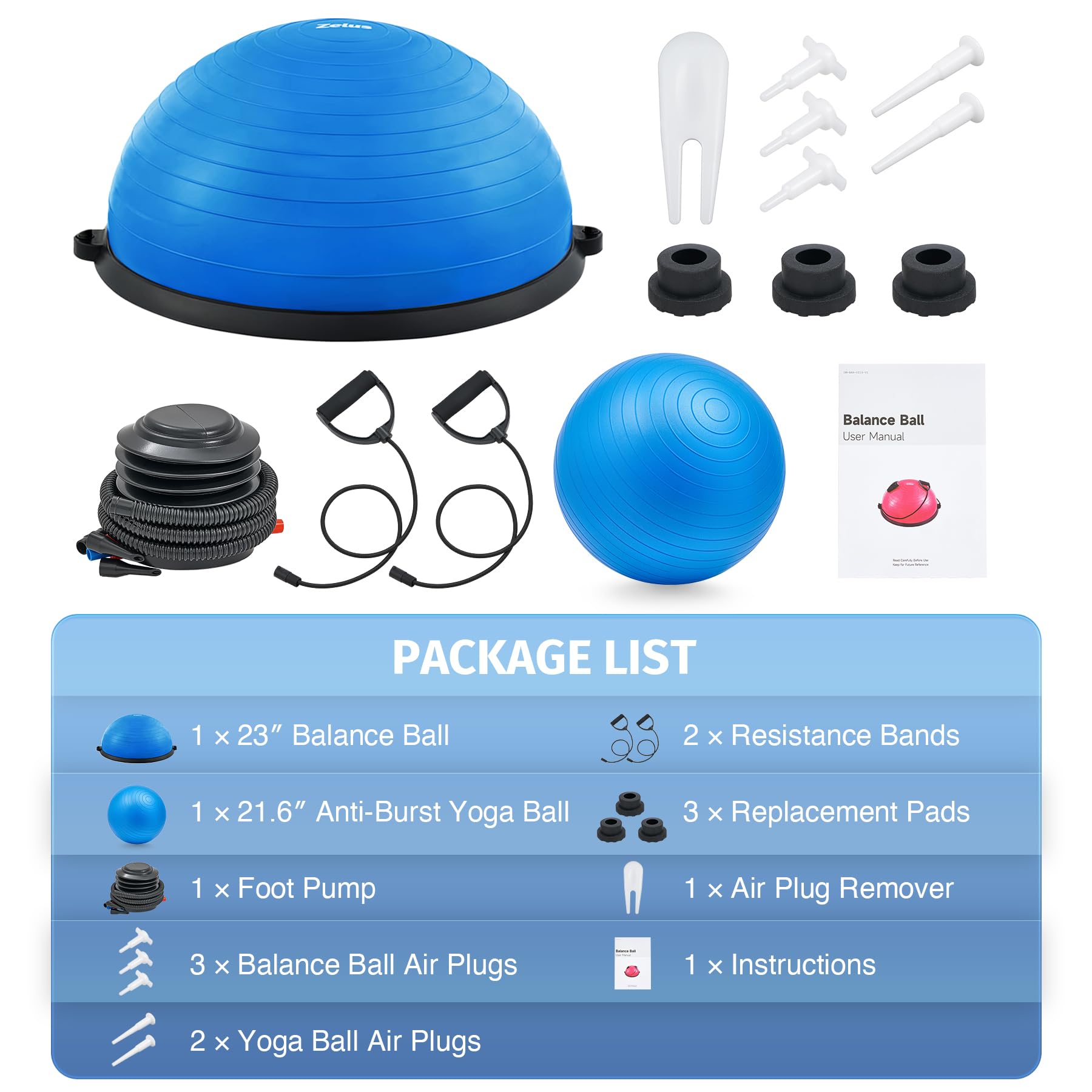 ZELUS Palla Equilibrio Ø 58cm Balance Board con 2 Elastici Laterali e Pompa Pedana di Equilibrio per Fitness Yoga