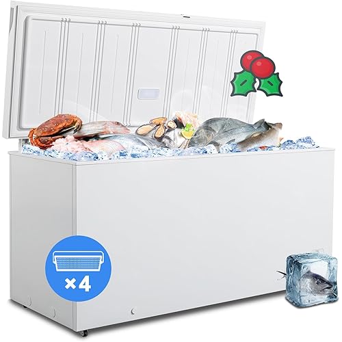 Chest Freezer 17.7 Cu.Ft. Deep Freezer, Large Freezer with Adjustable Thermostat Control & 4 Removable Wire Basket, Top Open Door, 4 Universal Wheels, Safety Lock, White