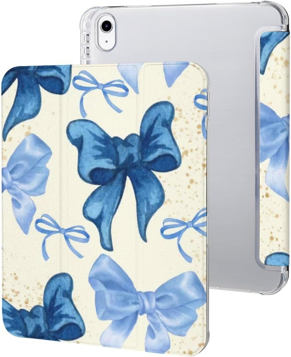 Case for iPad 9th 8th 7th Generation 10.9 Inch 2021/2020/2019/2018,Funny iPad Case with Trifold Stand + Pencil Holder Cute Silicone Protective Case for Boys Girls Teens,Blue Bow