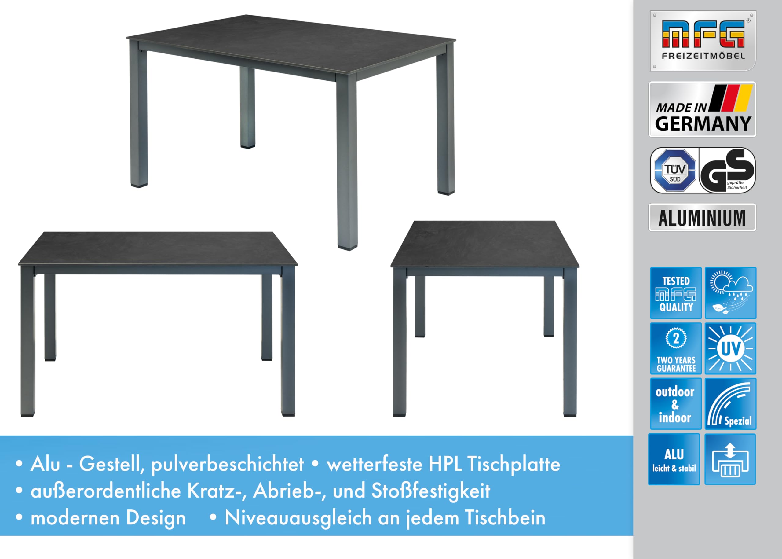 MFG Lofttisch 160x90 cm, Gestell: anthrazit, Plattendekor: Schiefer