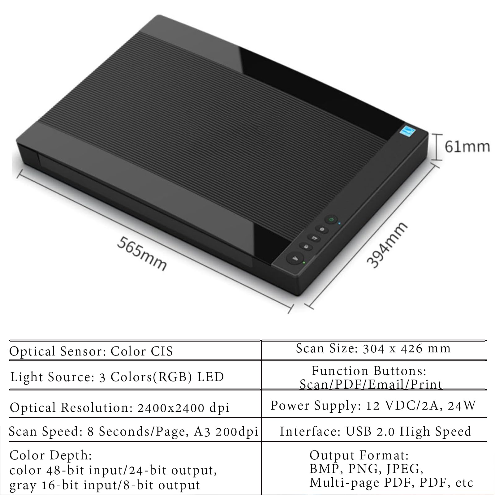 Scanner à plat, haute résolution 2400 DPI, numérisation rapide en 8s, couvercle à numérisation automatique, PDF à une touche pour illustrations, documents de bureau et de bibliothèque