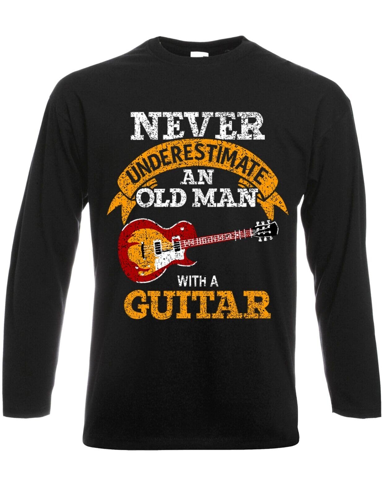 Darkwear Men's Black Never Underestimate An Old Guitar Long Sleeve T-Shirt Father Day Metal Top (, 4XL)