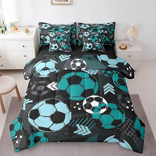 Miniatura 9 de Feelyou Juego de ropa de cama de fútbol americano tamaño Twin de 7 piezas, patrón de balón de fútbol americano para niños, niñas y adolescentes,
