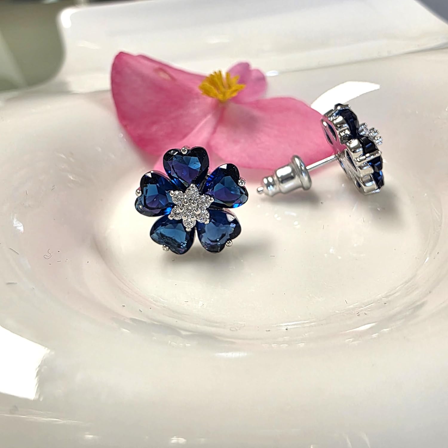 Crystalline Azuria Flower Earrings for Women with Box 18K White Gold Plated Zirconia Crystals Flowers Stud Earrings for Women