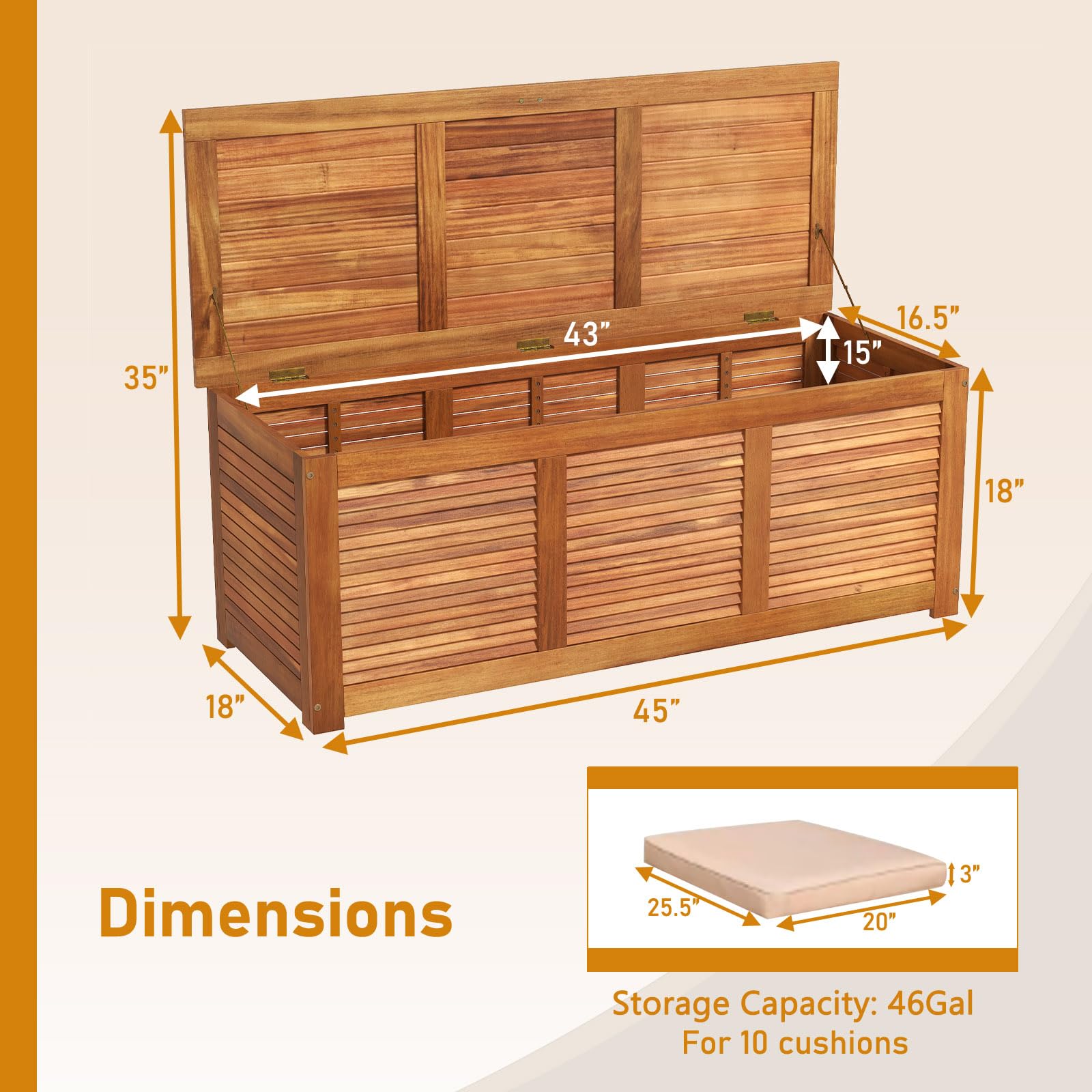 RELAX4LIFE Deck Box Acacia Wood, 46 Gallon Backyard Storage Bin