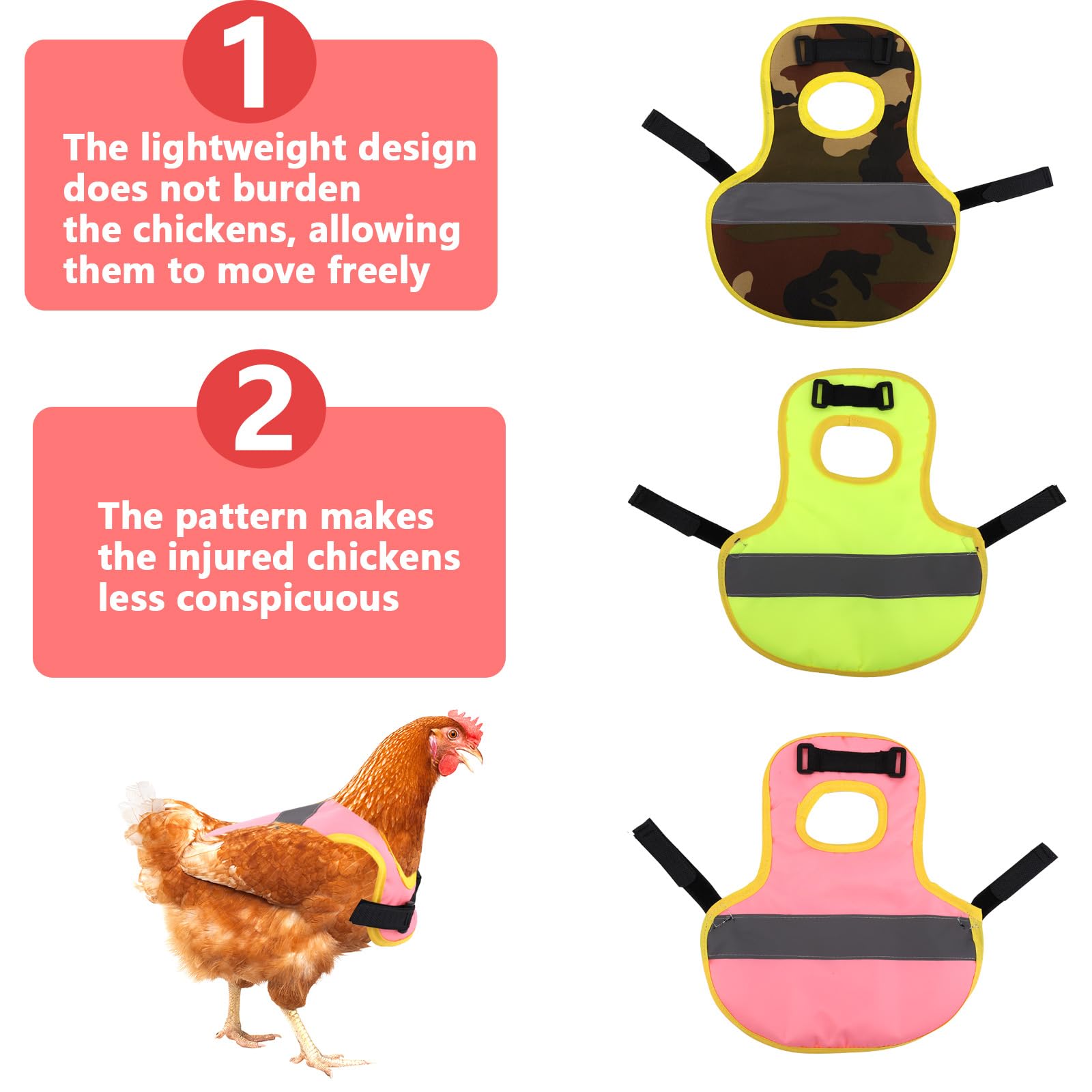 lasuroa 3pcs Selle pour Poules avec Bandes Réfléchissantes et Sangles Réglables, Tablier Selle Poule Protection du Dos et des Côtés Accessoires d'Extérieur pour Volailles (3 Couleurs)