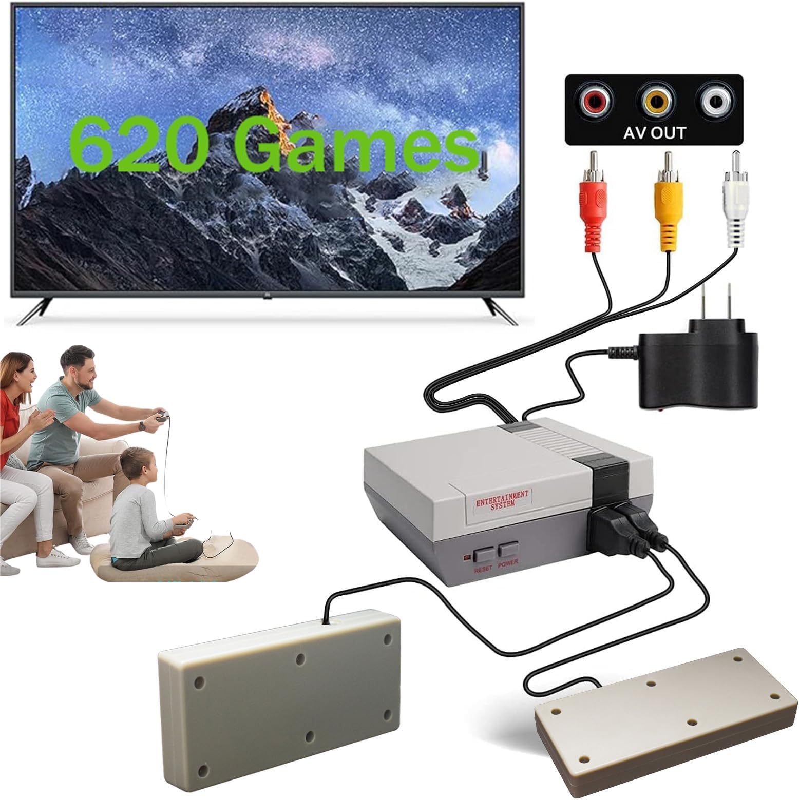 Retro Video Game Console Preloaded 620 Games Classic Plug and Play Retro Gaming Console with 2 Controllers, AV Output 8-Bit Game System, Gifts for Gamers Christmas