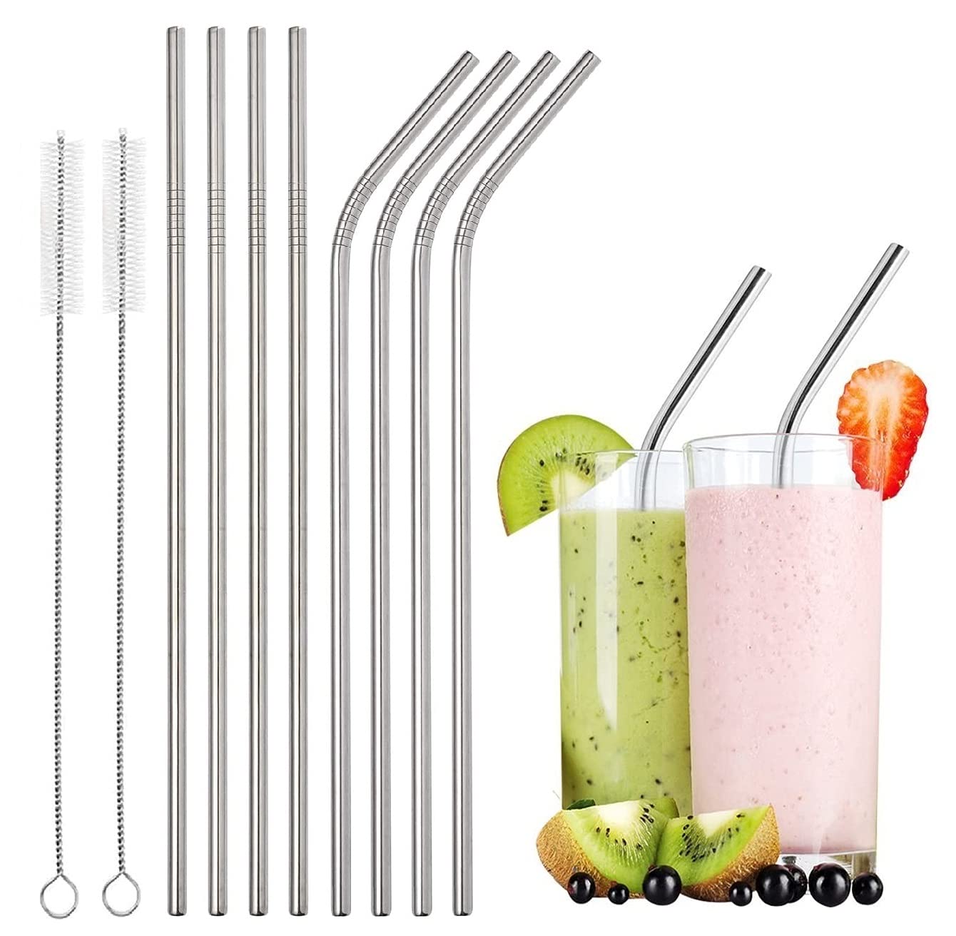 EzLife Reusable BPA-Free Metal, Dishwasher Safe Stainless Steel Drinking Straws with Cleaning Brush, 8.5 Inches (4 Bend & 4 Straight Straws, 2 Brush) (B09C8F7RZM) Amazon Price History, Amazon Price Tracker