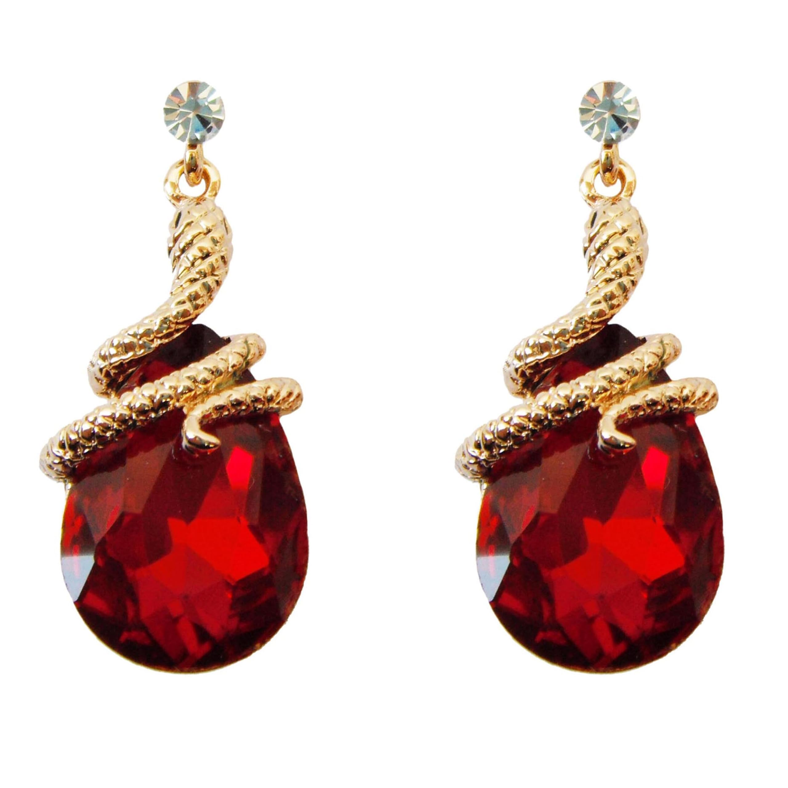 Navachi 18k Gold Plated Crystal Multicolor Pear Shape Zircon Snake Drop Dangle Earrings