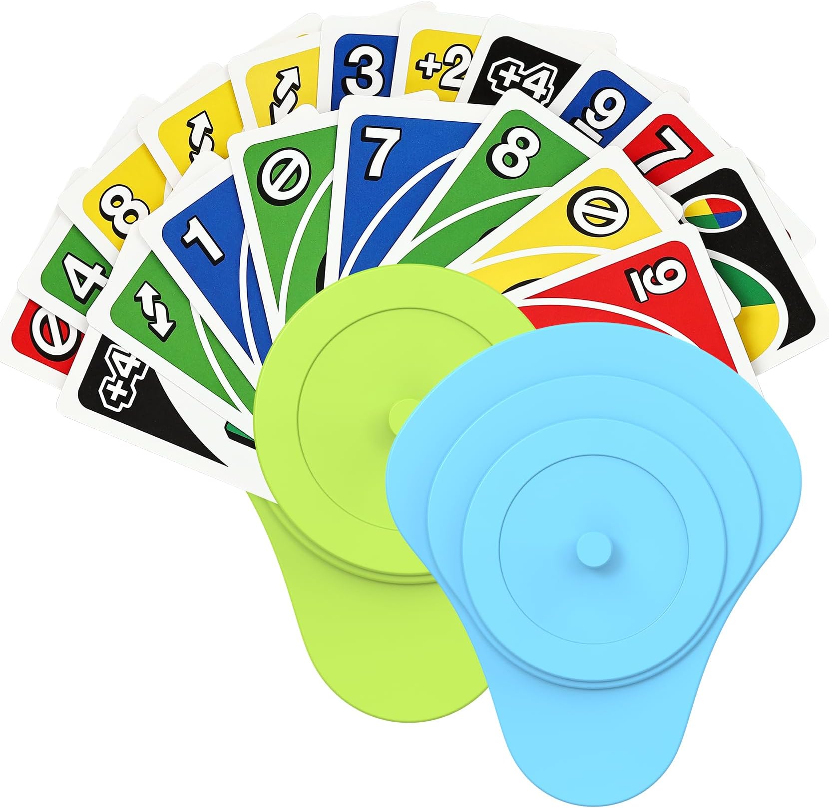 Playing Cards Holder for Little Hands, Multiple Layers Design for UNO Game Nights, Poker, Canasta, Spite Malice, Playing Card Accessories for Family Gatherings & Travel, Set of 2 (Blue + Green)