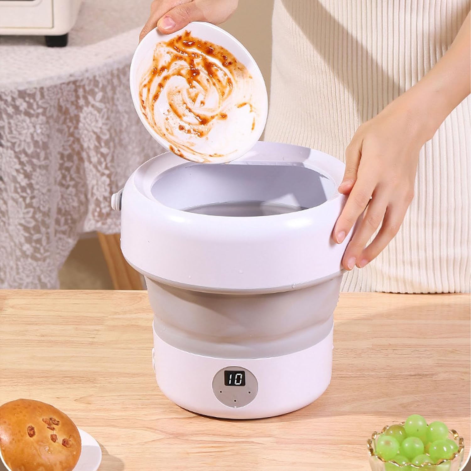 AUNMAS Portable Mini Dishwasher, 5L Foldable Countertop Dish Washer Compact Turbo for Kitchen Dorm Apartment (White)