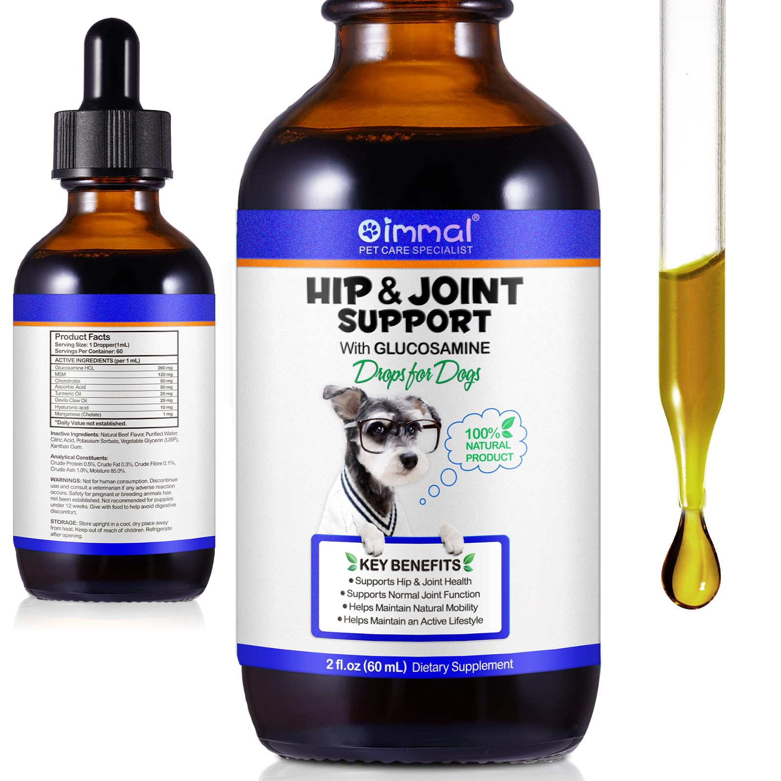 foupt Joint Supplements for Dogs Liquid, Pain Relief For Dogs, Dog Joint Aid & Relief Supplement, Dogs Hip & Joint Care For Dogs, With Turmeric & Essential Nutrients for Active & Aging Dogs, 60ml