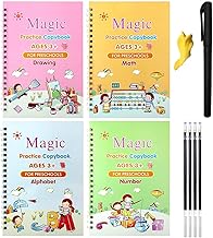 Live2Better Magic Practice Copybook Number Tracing Book for Preschoolers with Pen, Calligraphy Copybook Set Practical Reusable Writing Tool Simple Hand Lettering Book Set (4 Book,1 Pen,10 Refill,1 Griper)