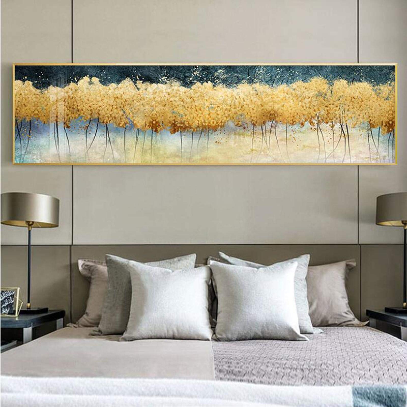 Amazon.co.jp: 抽象的な黄金の森の絵画鳥の風景ポスターベッドサイド