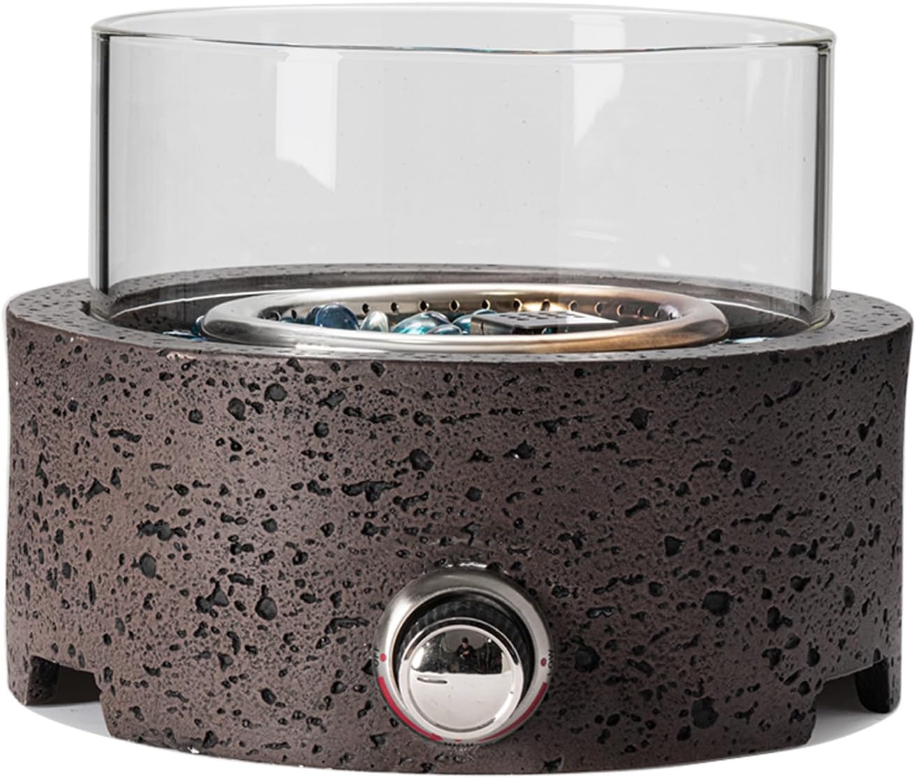 SUNBURY 40,000 BTU Tabletop Firepit for Patio, 11 inch Table Top Propane Fire Pit, CSA Certified Outdoor Tabletop Fireplace Round Fire Bowl Wind Glass Shield, Brown