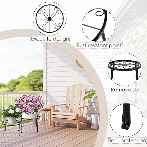 Miniatura 4 de Paquete de 5 soportes de metal para plantas, soportes para interiores y exteriores, estante resistente para macetas múltiples plantas, soporte para