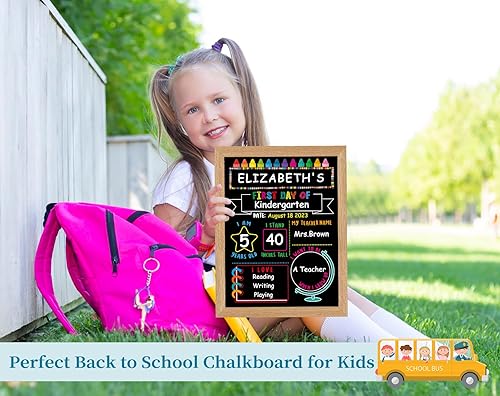 Miniatura 3 de WhatSign Tablero de letreros para el primer día de escuela, 10.3 x 13.2 pulgadas, marco de madera de doble cara, pizarra reutilizable para el primer