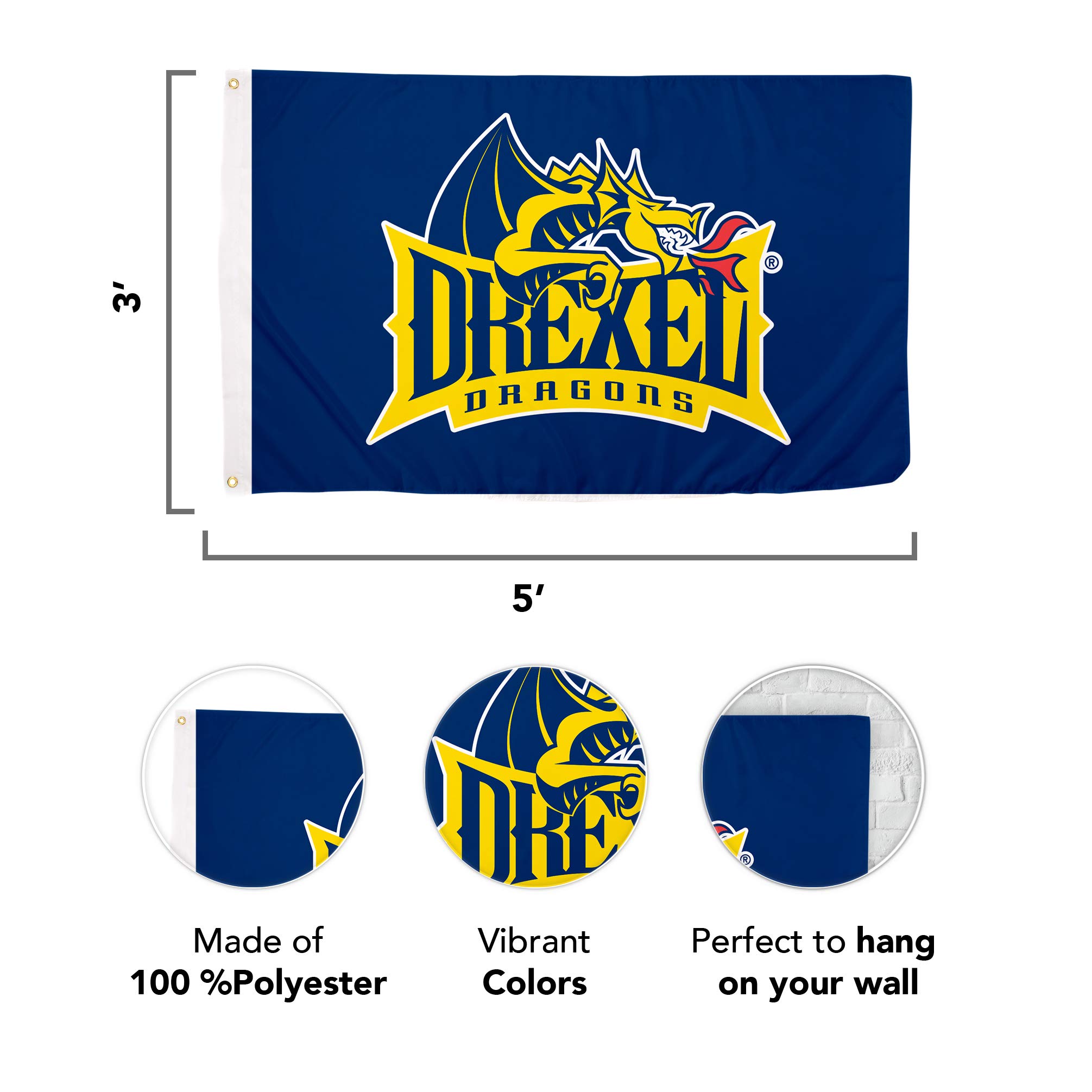 Desert Cactus Drexel University Dragons NCAA Flag - 3x5 Feet, 100% Polyester, Officially Licensed - View #6