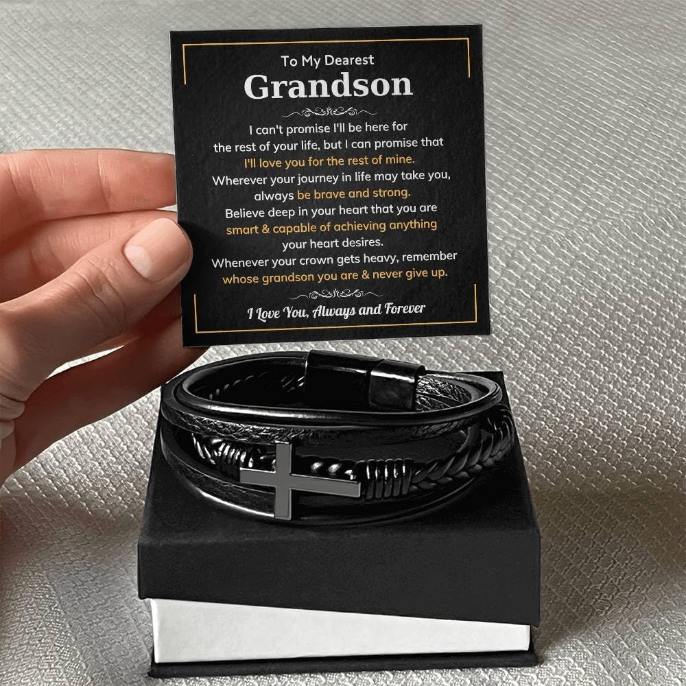 Grandson Cross Bracelet From Grandma Grandpa, Grandson Gifts From Nana Papa, Men Bracelet From Grandfather Grandmother for Graduation Birthday Christmas - Image 5