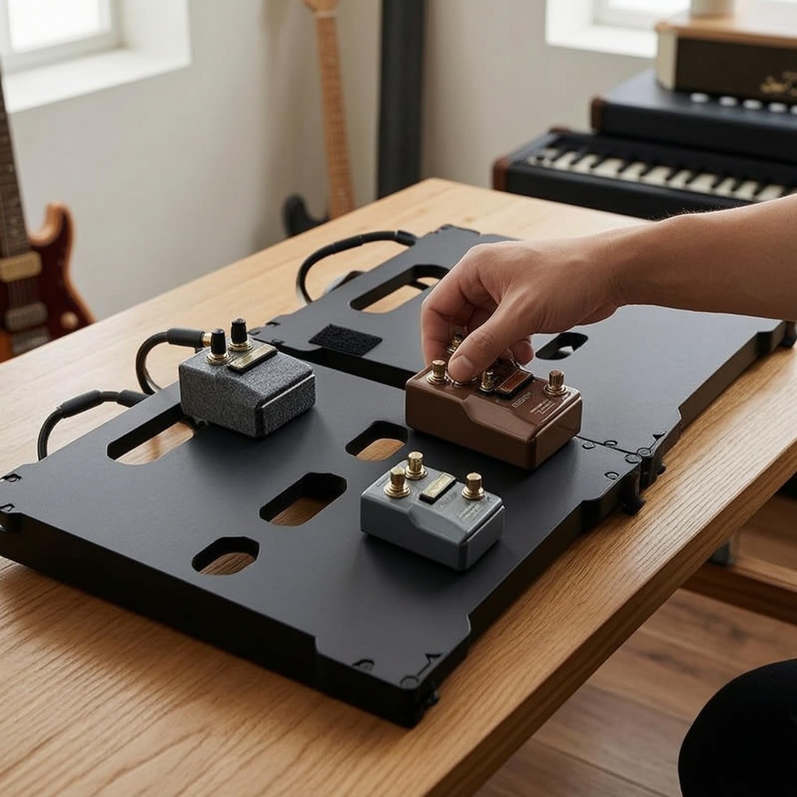 2 Stück Gitarren-Pedalboard Modular Effektpedalboard mit Klettstreifen Höhenverstellbar Effektpedalboard für Gitarristen, Bassisten, Studio, Proberaum