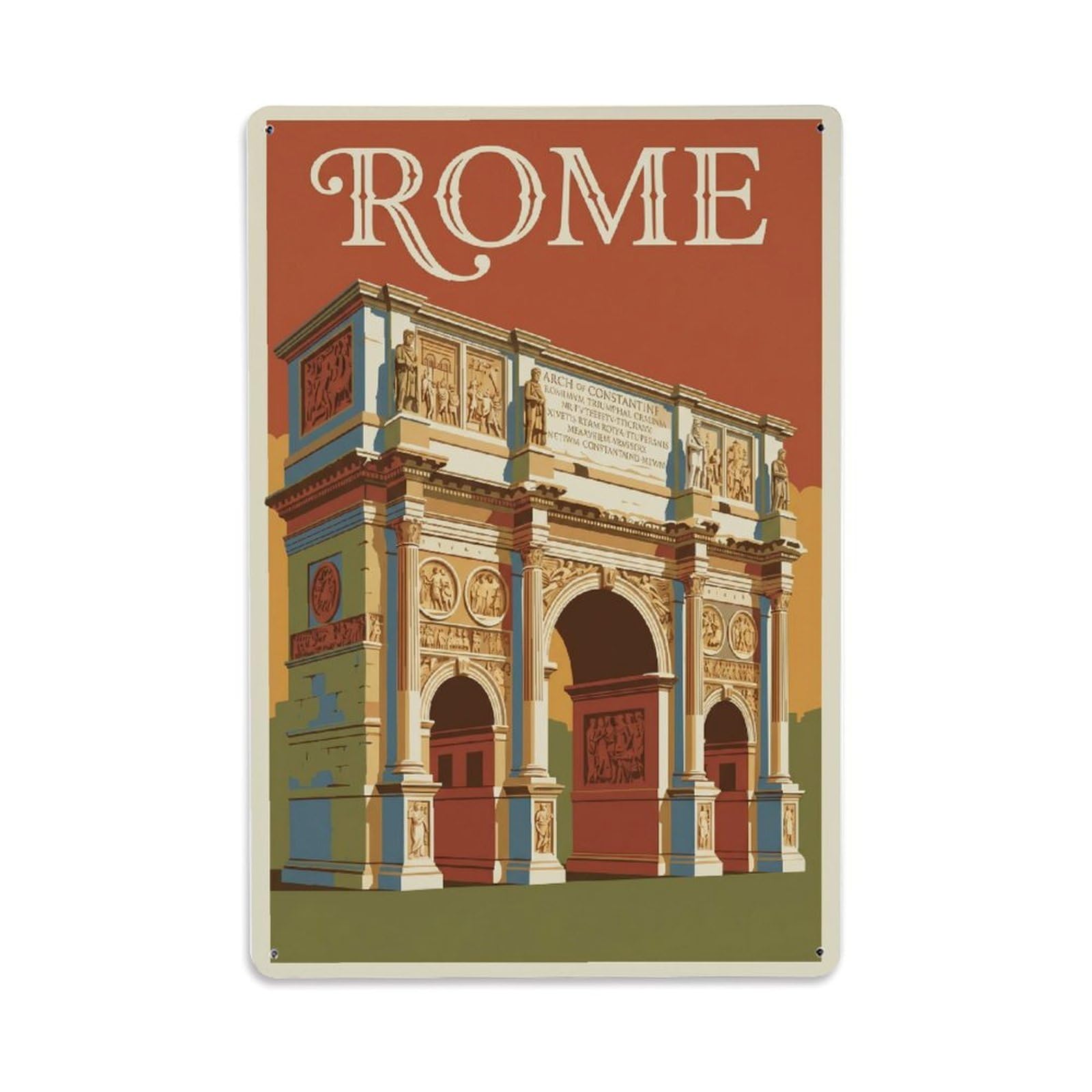 Vintage Travel Rome Arch of Constantine Triumphal Arch Italy Metal Tin Sign Plaque Wall Decor for Cafe, Club Bar, Office, Home Garden Metal Poster 8x12Inch