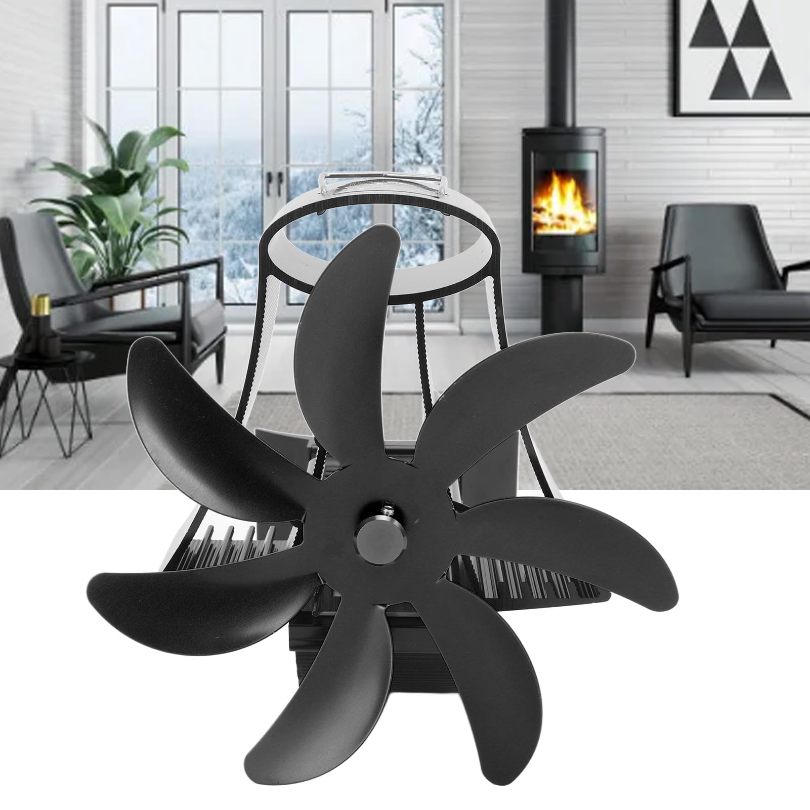 Ejoyous Ventilador de Estufa de Leña, Ventilador de Estufa de Leña de Aleación de Aluminio de 7 Aspas, de Chimenea de Tubo Magnético con Motor Silencioso, para Chimenea, Quemador de, Calefacción de